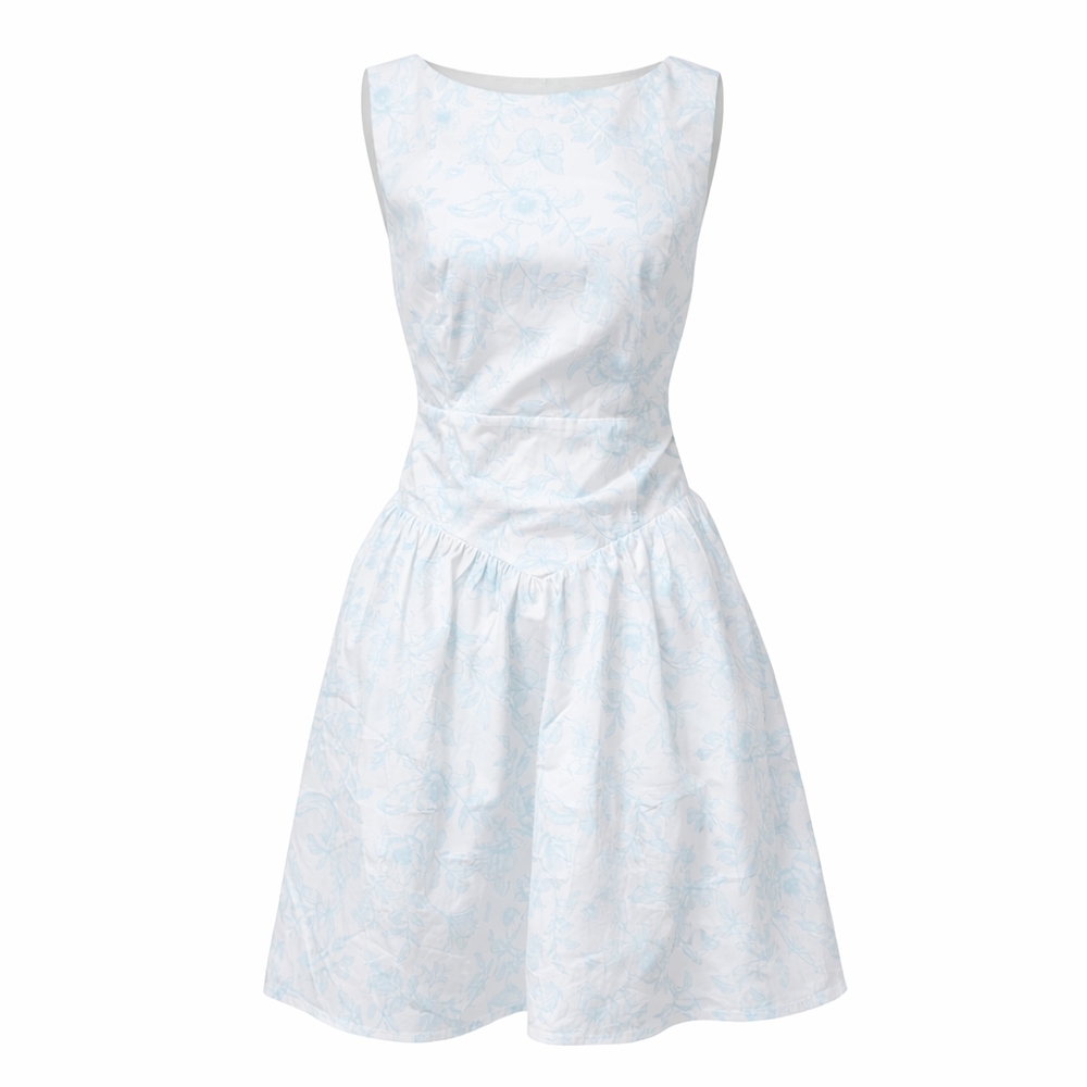Wild Fable White With Blue Floral Backless Dress - NWT